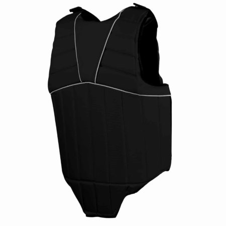A black junior body protector for equestrian activities, with panels for flexibility and a front zip closure.
Horze Body Protector. Available at Nice Equestrian Wukair Doha Qatar