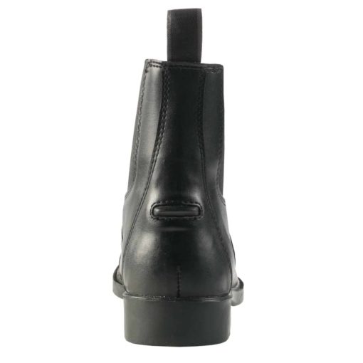 A black Horze Wexford front-zip jodhpur boot with a low heel and pull tab on the back.
Horze.
Available at Nice Equestrian Wukair Doha Qatar