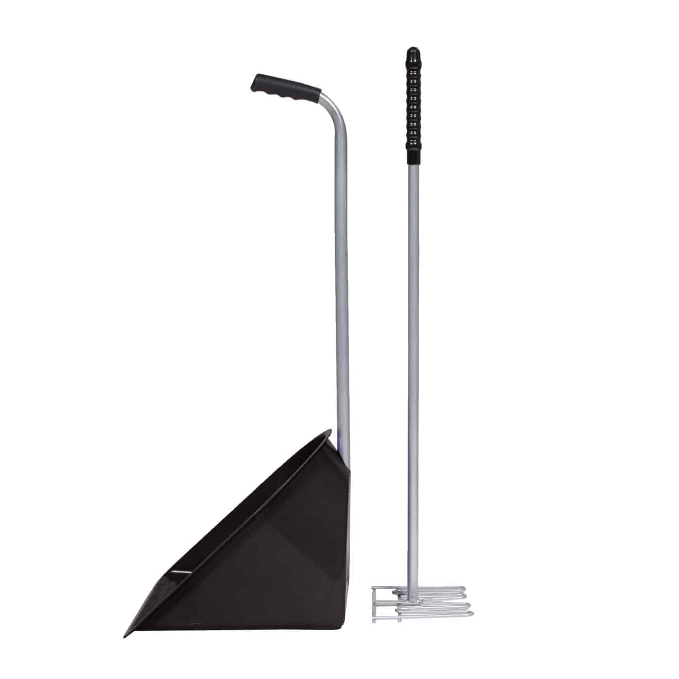 A black manure scooper with a fork and handle, against a white background.
Horze.
Available at Nice Equestrian Wukair Doha Qatar