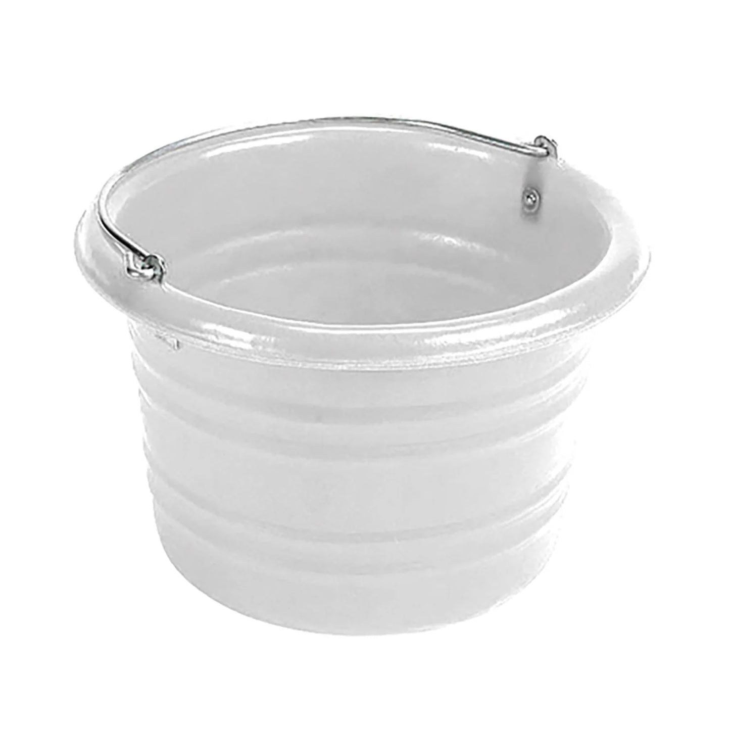 A white 18-gallon water bucket designed for animals. Abbey England Stubbs Water bucket available with Nice Equestrian Wukair Doha Qatar.