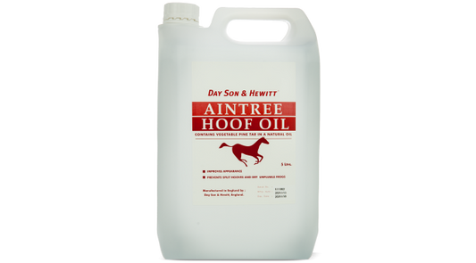 A white plastic container labeled 'Lillidale Dermoline Hoof Oil' with red and black text, and an image of a horse's hoof.

A 5-liter bottle of Lilydale Dermoline Hoof Oil for horses, with label information including product name and details. Dayson & Hewitt Dermoline from Lilydale UK available with Nice Equestrian Wukair Doha.