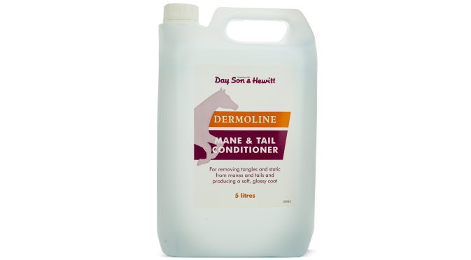 A container of Lillidale Dermoline Mane & Tail Conditioner for horses.

A 5-liter bottle of Lilydale Dermoline Mane and Tail conditioner for horses, with label information including product name and details. Dayson & Hewitt Dermoline from Lilydale UK available with Nice Equestrian Wukair Doha.