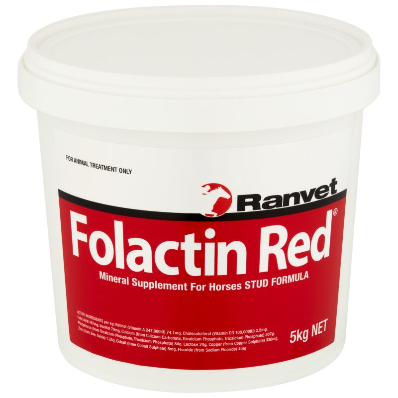Available with Nice Equestrian Wukair Doha Qatar. Ranvet Supplements for horses and camels. Folactin Red by Ranvet Australia 5 kg bucket.