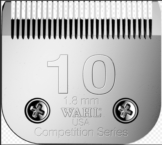 A close-up of a silver-colored Wahl Competition Series 10 Blade with a #10 marking and a 1.8 mm cut length indication.
A Lister product.
Available with Nice Equestrian Wukair Doha Qatar.