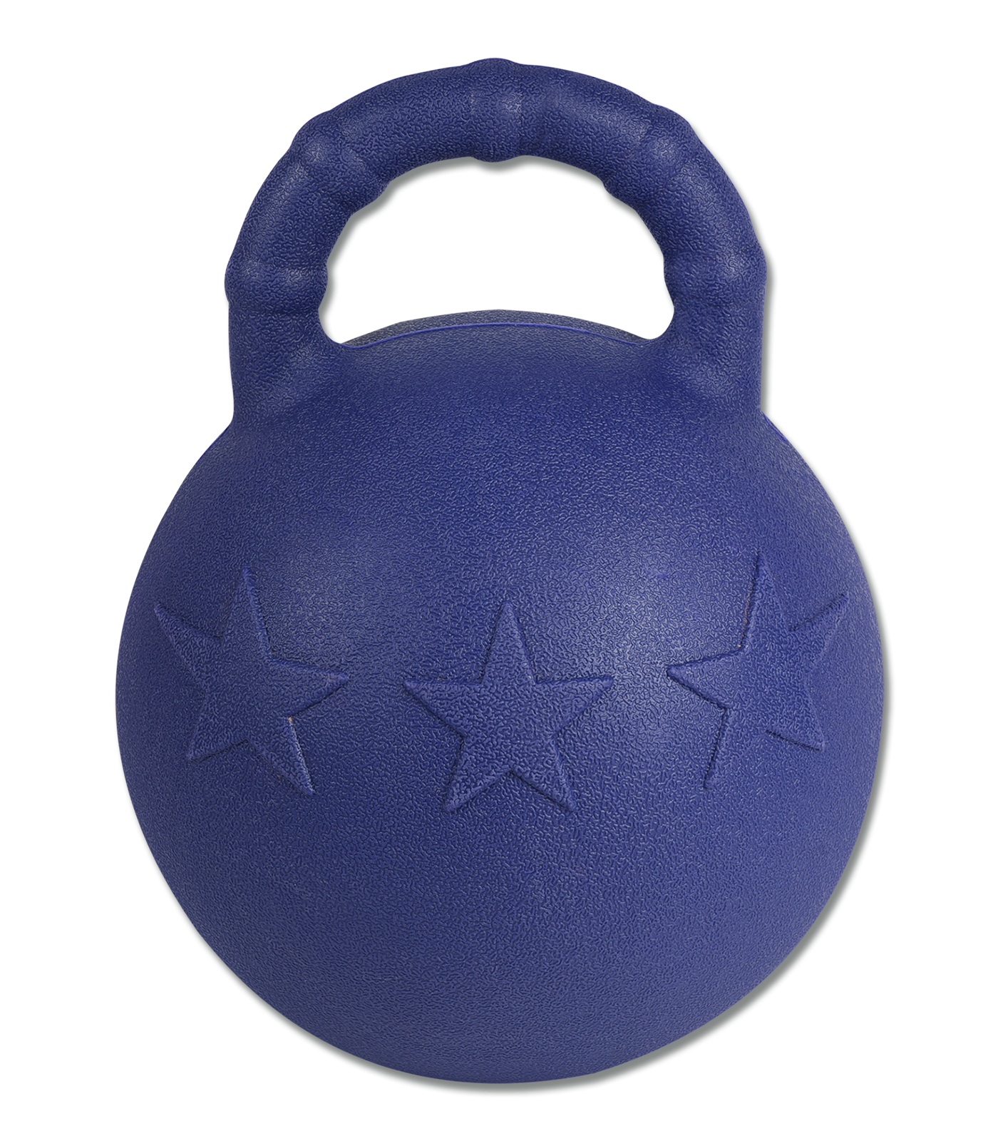 A blue horse toy with a solid pattern and stars design.