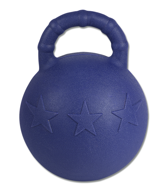 A blue horse toy with a solid pattern and stars design.