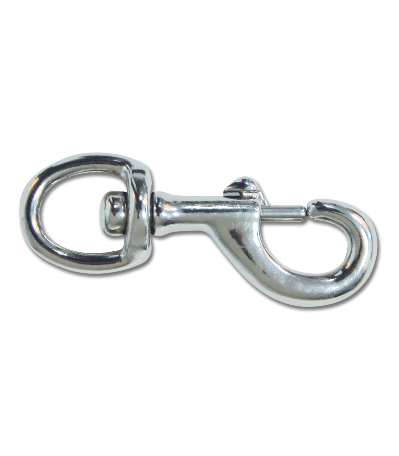 A silver metal snap hook designed for lead rope use in equestrian activities.
